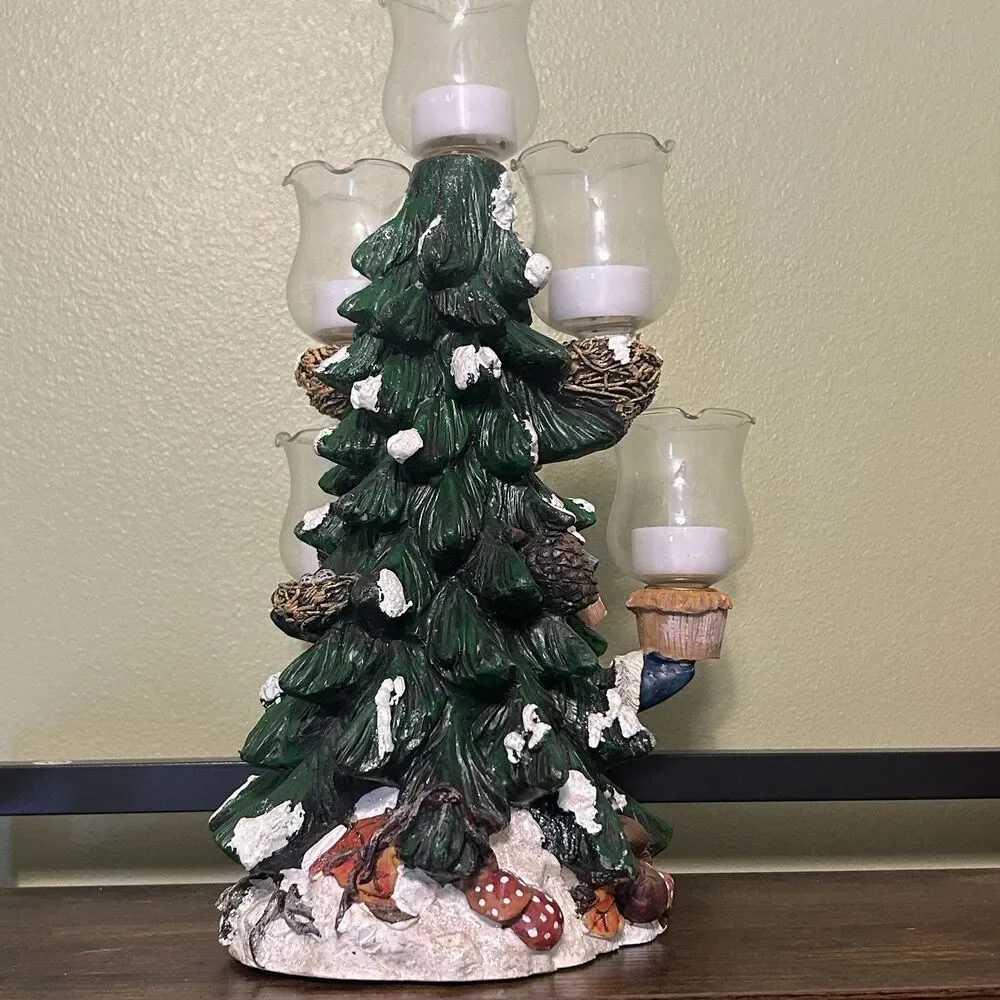 Santa Ceramic Multi-Arm Candle Holder Centerpiece w/ Glass Cups, Multicolor